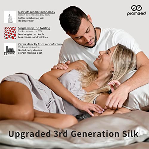 Promeed Queen Silk Bedding Set 3 Piece With Duvet Cover And Pillowcases, 23 Momme Real Silk Bed Duvet Cover Set For Sensitive Skin, Zipper Closure (Champagne, Queen) #TOP3