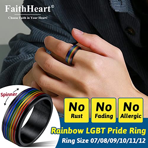 FaithHeart LGBT Pride Rainbow Fidget Rings, Stainless Steel/18K Gold Plated Love is Love Jewelry for Men Women Personalized Customize2