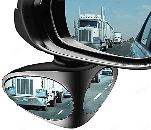 Image of CARIZO Rear View Blind Spot Mirror | Double Lens | Stick on Mount | Adjustable Wide Angle | Compatible with All Cars - Left Side