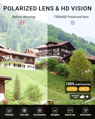 TERAISE Clip On Sunglasses Flip up HD Polarized Unisex for Outdoor/Driving UV4003