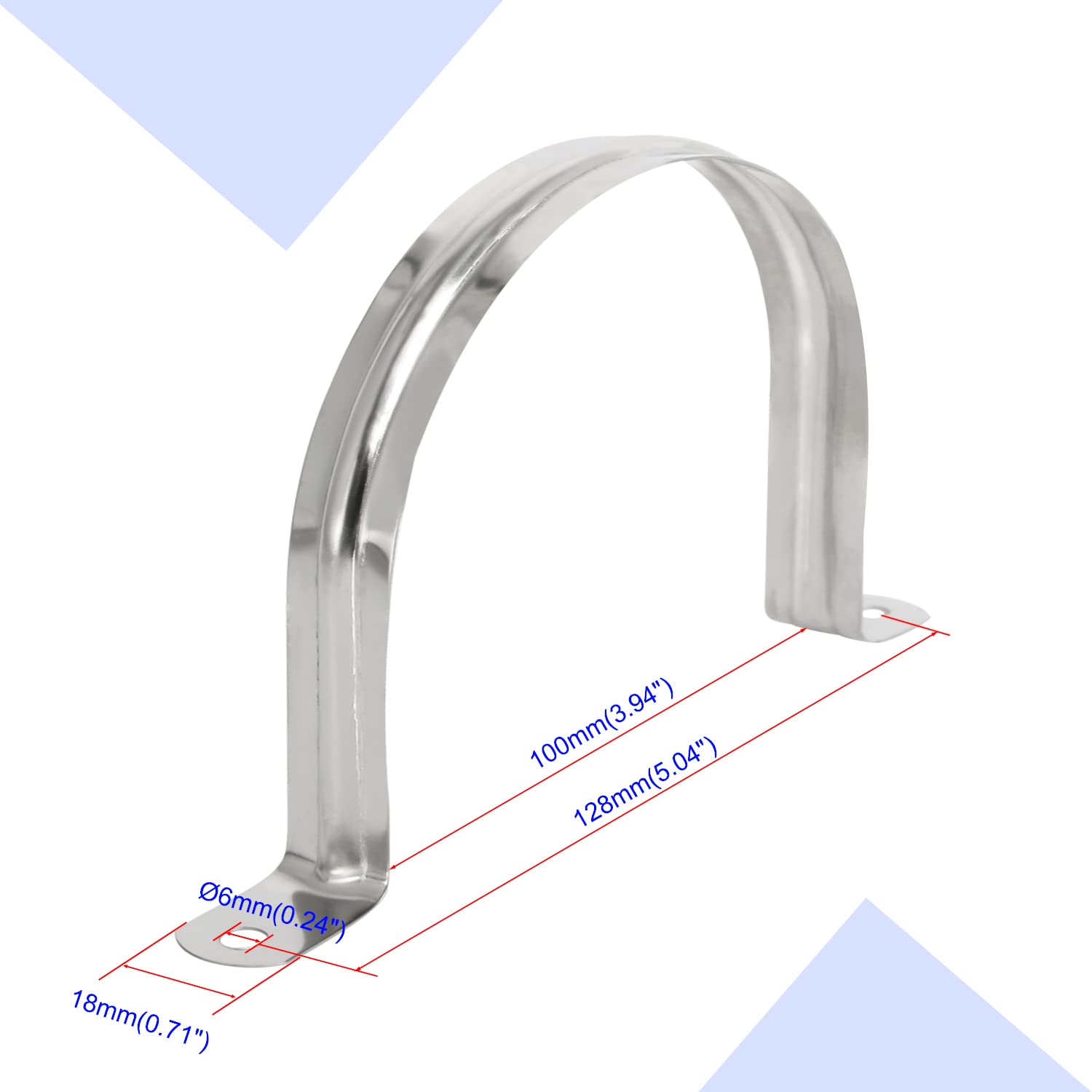 Aopin 100mm Rigid Pipe Strap Clamp 2 Holes Strap U Bracket Tube Strap Tension Clips 201 Stainless Steel, for Pipe Fixing, Silver, 4Pcs