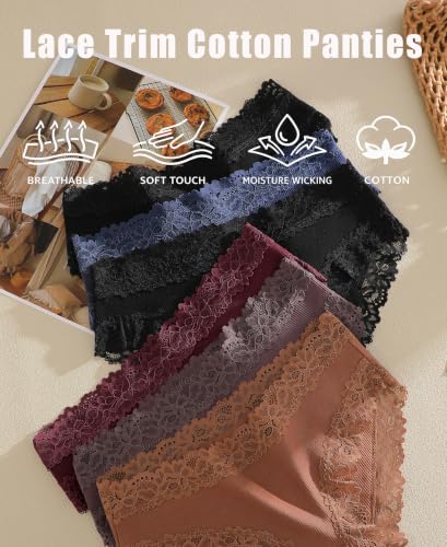 Image of Knowyou Cotton Underwear for Women No Roll Soft Panties No Dig Lace Waist Hipster Breathable Cheeky Lingerie for Women