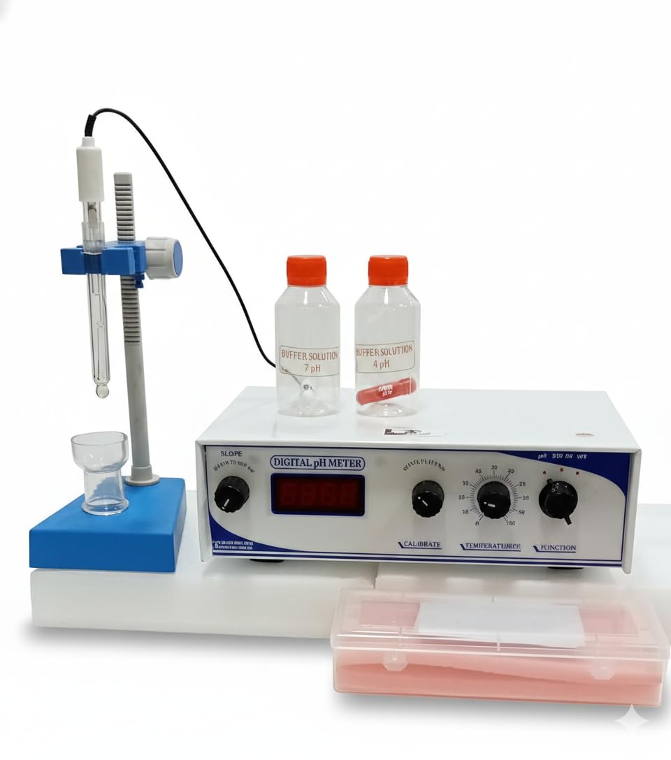 Labcare Digital pH Meter with 2 Point Calibration, LCD Display, pH Buffer Solutions 4 and 7, Electrode, Table Top ph Meter by Labcare-image-44