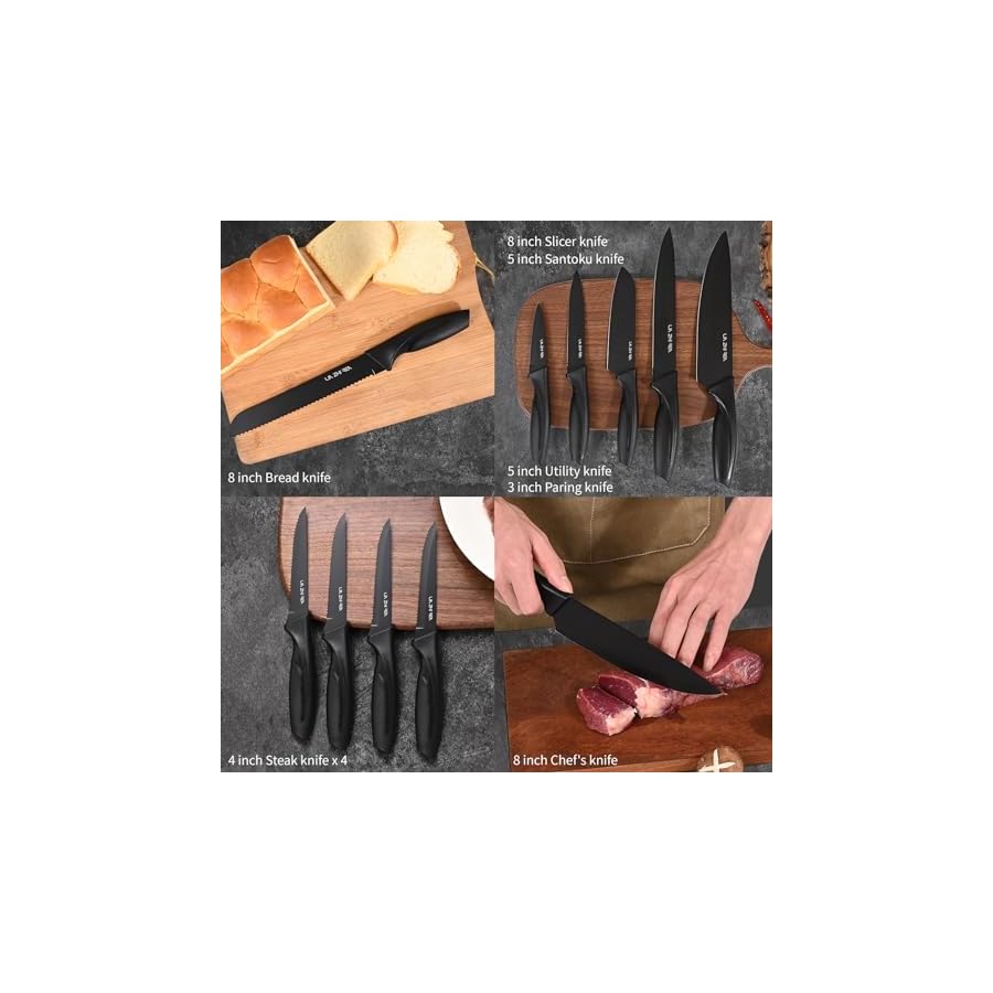 Kitchen knife sets, Built-in Sharpener, LIN ZHI REN 13 Pcs Block Knife Sets for Chopping, Slicing, Dicing&Cutting, Dishwasher Safe.