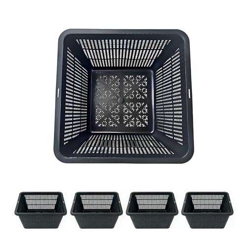FEZEDA 9 Inch Square Aquatic Plant Baskets Black Plastic Mesh Pond Plant Containers for Water Gardens 4 Pack
