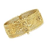 18kt yellow gold over sterling silver, bangle for women. 7/8" wide. Slide clasp provides a sleek closure for security. Polished 18kt yellow gold over sterling silver. Includes jewelry presentation box.