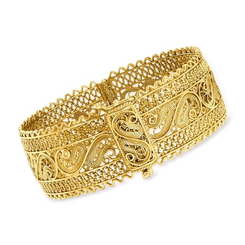 Ross-Simons 18kt Gold Over Sterling Wide Filigree Bangle Bracelet. 8 inches