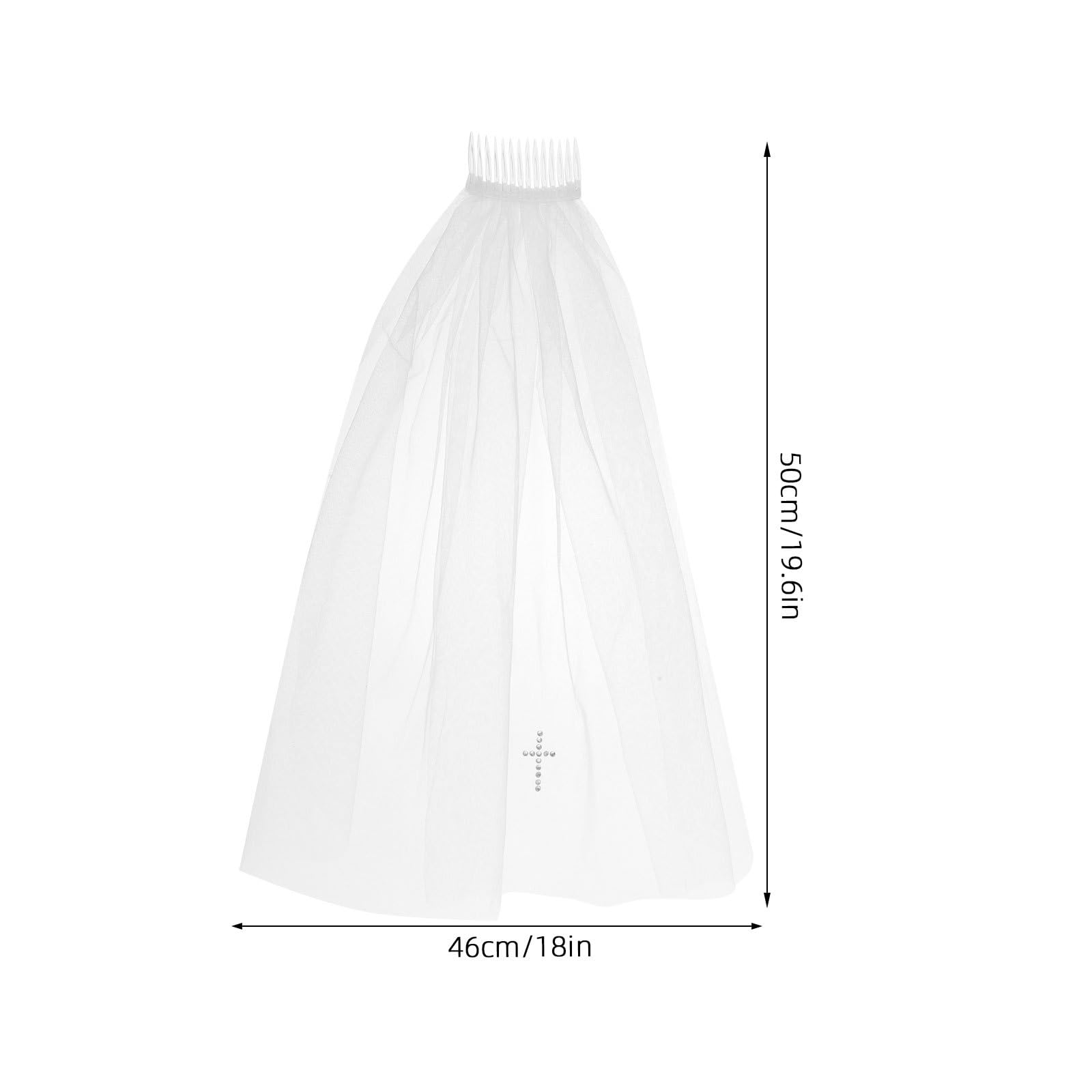 FRCOLOR Girls First Communion Veil with Cross Hair Comb White Tulle Flower Girl Veil for Wedding Party and Baptism Hair Accessories for Toddlers - Image 2
