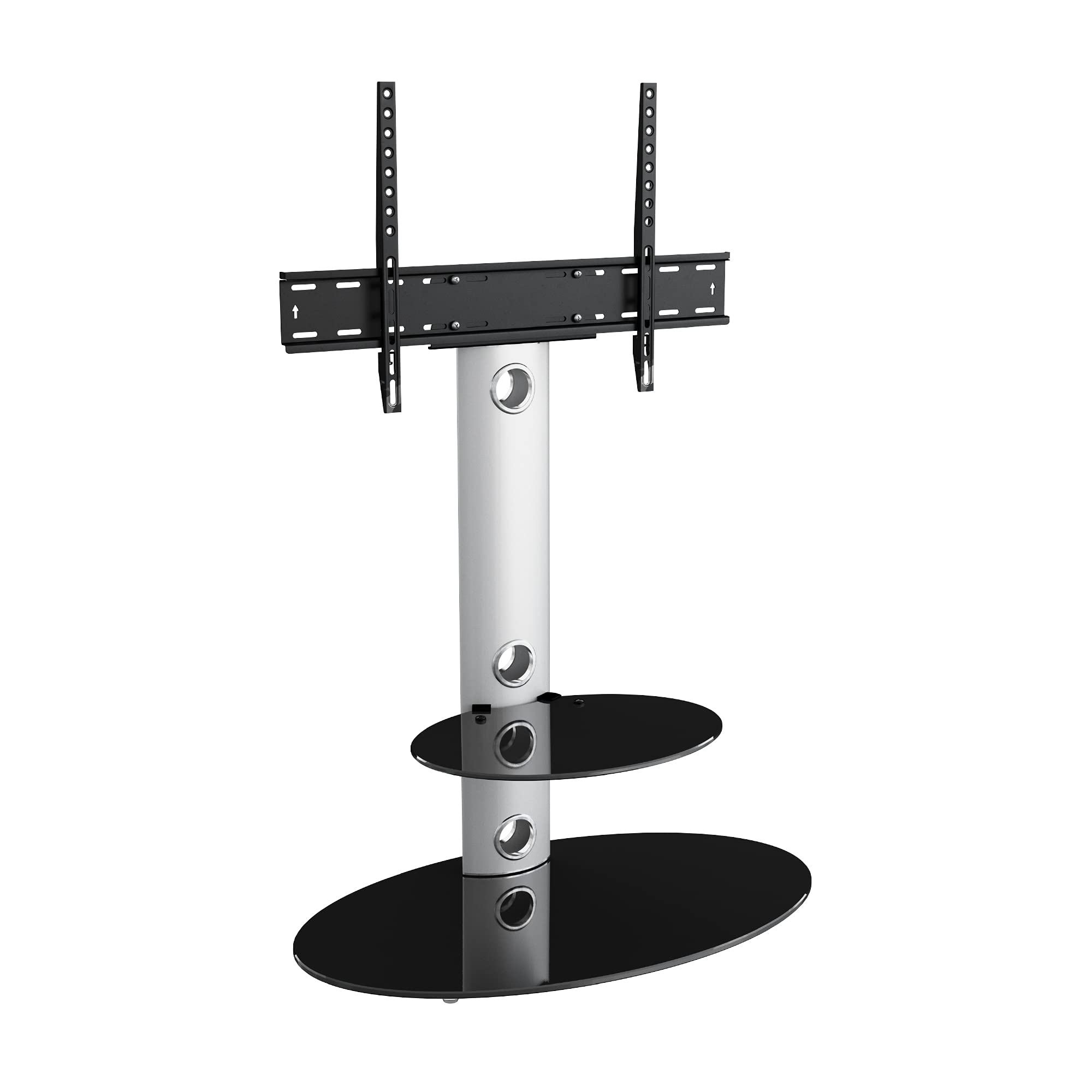 MAHARA Universal Column TV Stand - For 32-65 Inch TVs-Freestanding Black Tall Floor Stand With Black Glass Shelves And Cable Management-Height Adjustable And Suitable For Corners-Max Weight 40kg