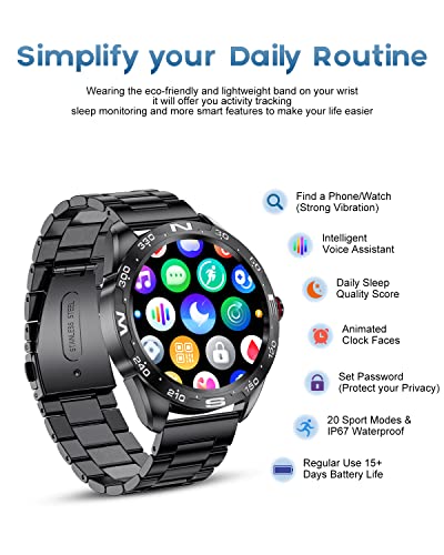 Lige Smart Watches For Android Ios, Bluetooth Calls/Text Remind/Voice Speaker, Fitness Tracker With Heart Rate Sleep Monitor, 1.32'' Hd Full Touch Screen, Ip67 Waterproof Black Smartwatch For Men #TOP4