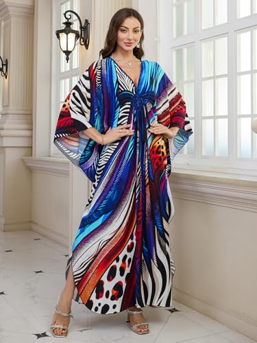 Image of KEYLORTING Plus Size Kaftan Dress Women, African Moo Moo Print Caftan, Batwing Dress, Beach Cover Up for Party and Loungewear