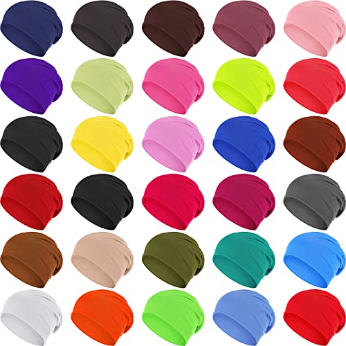 30 Pieces Colorful Slouchy Beanie Hat Bulk Winter Warm Thin Knit Skull Cap Hip Hop Sleep Cap Baggy Dwarf Hats For Women Men Running Walking Multicolored #TOP16