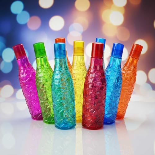 Image of TAVASYA Unbreakable 1 Litre Cracked Ice Pattern Water Bottles | Pack of 3 | Multicolor | Leakproof Screw Cap | BPA-Free | Bottles for Fridge, Home, Office, School and Travel