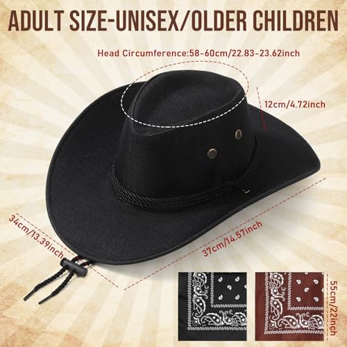 Image of Zhanmai 12 Pcs Cowboy Hat and Bandana Cowboy Cowgirl Hats Bulk Western Party Costume Halloween Accessory
