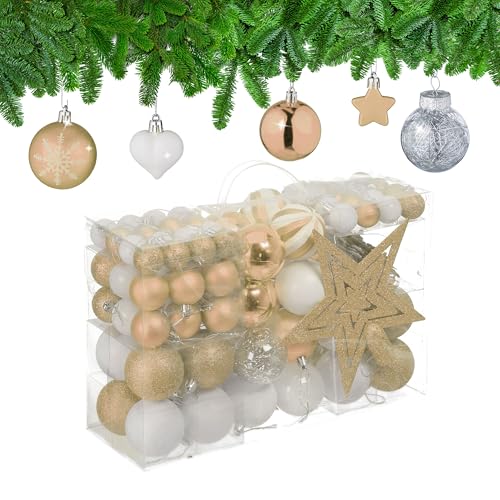 Relaxdays Weihnachtskugeln 101er Set, Kunststoff, Weihnachtsbaumdeko...