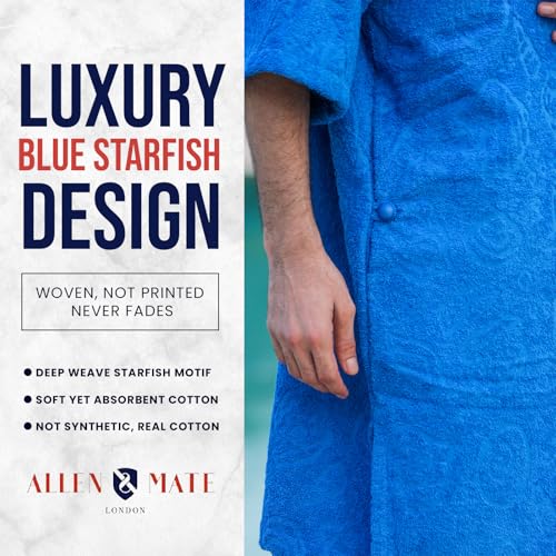 Image of ALLEN & MATE 100% Cotton Hooded Surf Poncho Changing Robe - Quick Absorbent Changing Towel with Pocket for Surfing Men Women