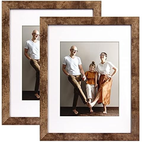 Hap Tim 11x14 Picture Frame Set of 2,Each Carbonized Black Wood Pattern Frame with 2 Mats,Display 8x10 or Four 4x6 Photos with Mat,11x14 Picture Without Mat for Wall Display Cover