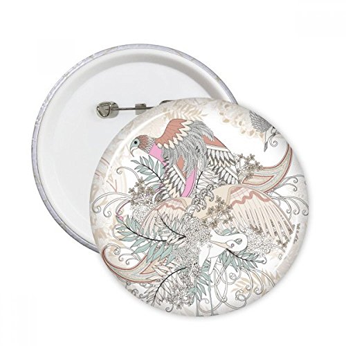 Badge bouton Ukiyo-e arbre oiseau fleur décoration de vêtements ronde en lot de 5 pièces multicolore