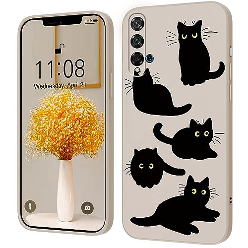 Caricatura Creativa Caja Suave de Silicona Compatible con Huawei Nova 5T Funda, [Patrón de Gato] Protector Carcasa,Blanco
