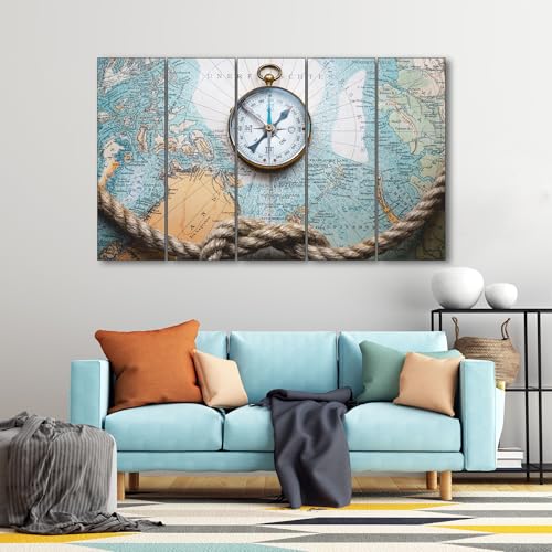 Image of The Castle Decor World Map Painting With Frame 5 Big Size Multiple Frames Wall Art Painting for Living Room,bedroom,drawing Room,hotels-wooden Framed-digital Painting (36x60 inch, Multicolor1)