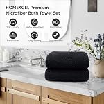 HOMEXCEL Bath Towel Set Pack of 2, (27 x 54 Inches) Microfiber Ultra Soft Highly Absorbent Bath Towel, Lightweight and Quick Drying Towels for Body, Sport, Yoga, SPA, Fitness, Black