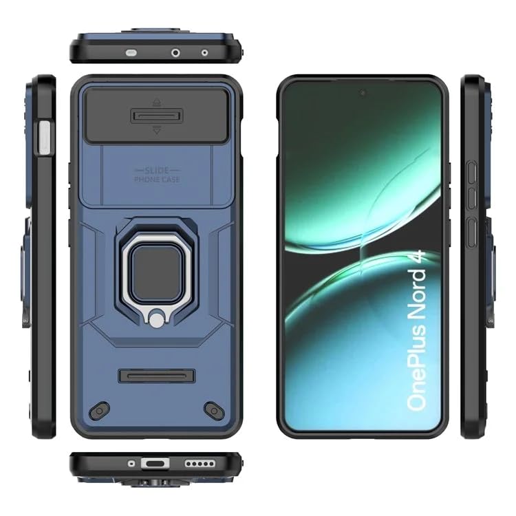 Image of Casodon Heavy Duty Armor Back Case Cover for Oneplus Nord 4 - Magnetic Kickstand Ring with Camera Shutter Protection, Rugged Bumper Hard Back Cover for Oneplus Nord 4 (PC & TPU|Blue)