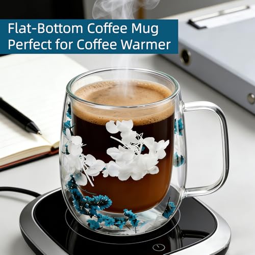 Taza de vidrio doble pared con flores secas, azul, 13.1oz miniatura 2