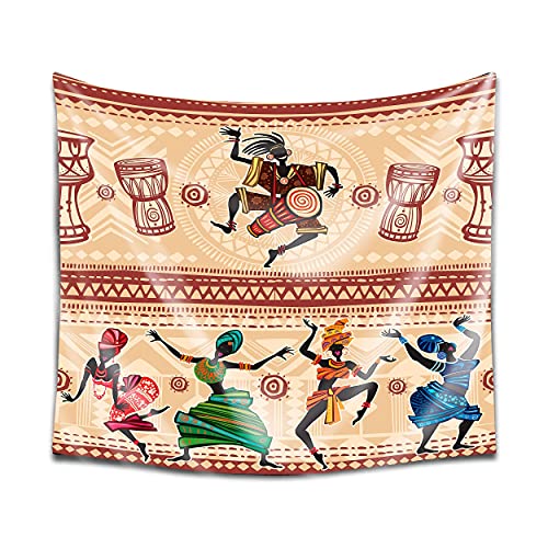 DekoArte TP30 - Tapiz Moderno De Pared Impresión Artística Digitalizada | Tela poliéster 100% decoración para Tu Salón o Dormitorio | Estilo Etnico Africano Baile | 150 x 130 cm