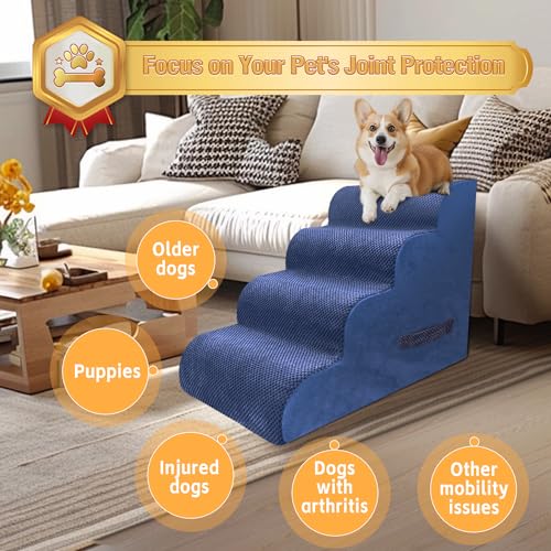 PAWSCART-Dog-Stairs-for-Small-Dogs-196-H-with-30D-Material-Soft-Foam-Pet-Stairs-for-Dog-Portable-Ramp-Non-Slip-Stairs-for-Couch-and-High-Bed-Climbing-4-Step-Dog-Stairs-for-Dog-or-Cat-Blue PAWSCART Dog Stairs for Small Dogs 196 H with 30D Material Soft Foam Pet Stairs for Dog Portable Ramp Non Slip Stairs for Couch and High Bed Climbing 4 Step Dog Stairs for Dog or Cat Blue