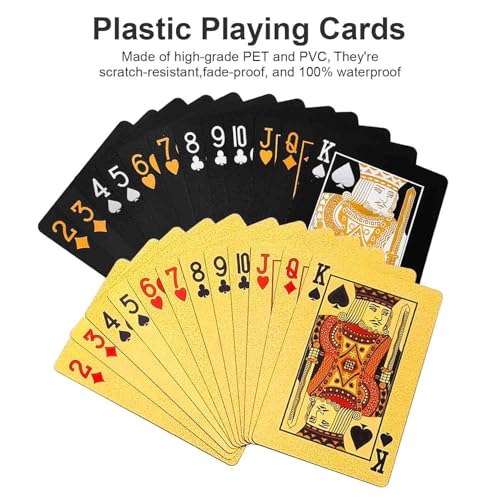 eaacaa Spielkarten aus wasserdichtem Kunststoff, Gold und Schwarz, Professionelle Pokerkarten 2 Packs, Kartendeck, Poker-Karten Diamant für Blackjack Texas Canasta Bridge Kartenspiele für Erwachsene – Bild 6