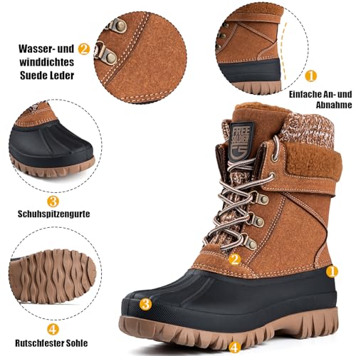 FREE SOLDIER Wasserdichte Winter-Schneestiefel für Frauen Outdoor-Mode Entenstiefel Komfortabel Isoliert