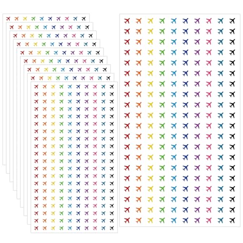2000pcs Travel Airplane Panner Stickers 0.5in Mini Colorful Trip Plane Labels Self-Adhesive Airplane Marking Location Sticker for Diary Planner Calendars Junk Journal Plan Scrapbooking DIY Craft