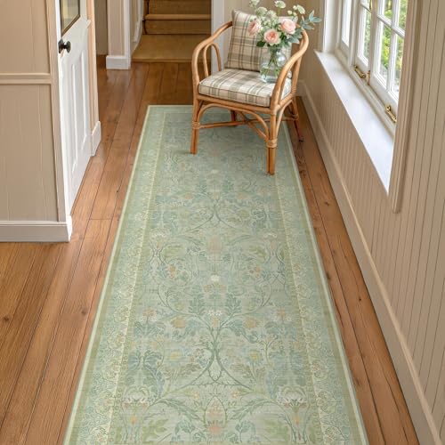Long Hallway Runner Rug 2'6"x8', Washable Kitchen Rugs Non Slip, Woodland Floral Soft Front Door Mat Indoor Entrance (Sage Green) 2'6" x 8' (Runner) Sage Green