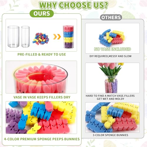 Image of ALFEVA Easter Decorations-Vase in Vase and 44 Peeps Bunnies Filler, Easter vaseset Ready to Display,Spring Decorations for Home Table (No Flowers