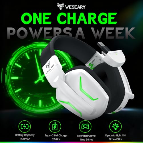 WESEARY WG1 Wireless Gaming Headset für Xbox Series X/S, Xbox One, PC, PS5, PS4, Switch, Mac, 2,4GHz Wireless & Bluetooth Headset mit Mikrofon, Low Latency, Noise Cancelling, LED Light, 50h Akku 6