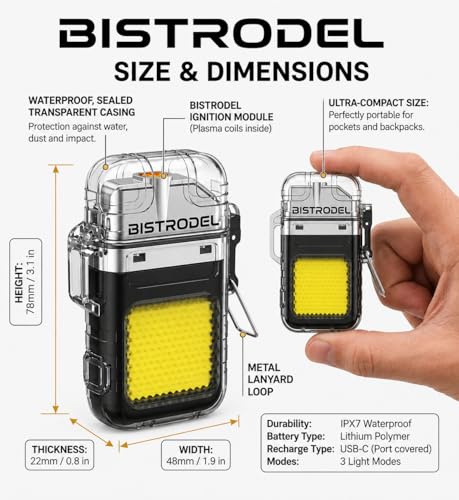 Image of Waterproof Plasma Arc Lighter with LED Flashlight | USB Rechargeable Windproof Flameless Lighter | Transparent Mini Torch for Camping, Hiking, Travel & Emergency