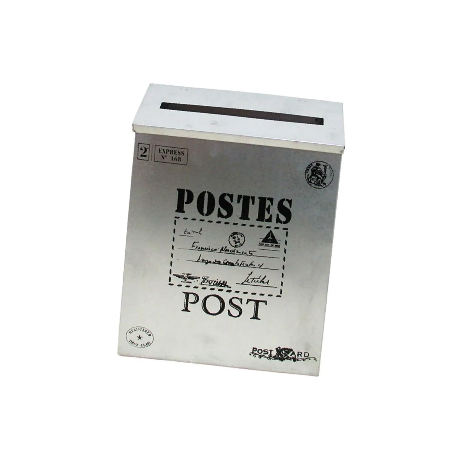 Post Box Wall Mounted Mailbox Newspaper Holder Box Letter Large Capacity Vintage Hanging Mail for Outside House Yard Gate(Silvery)