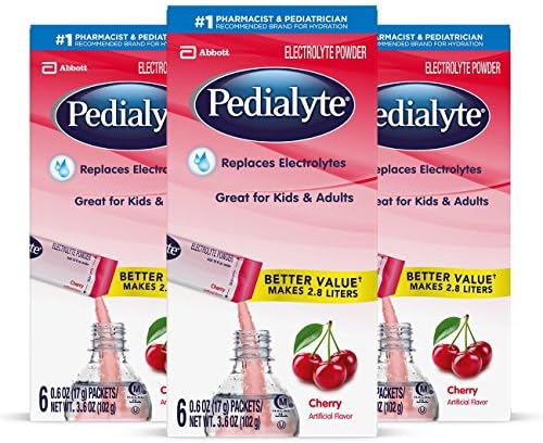Pedialyte Electrolyte Powder, Cherry, Electrolyte Hydration Drink, 0.6 oz Powder Packs (18 Count)