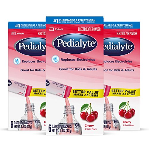 Pedialyte Electrolyte Powder, Cherry, Electrolyte Hydration Drink, 0.6 oz Powder Packs (18 Count)