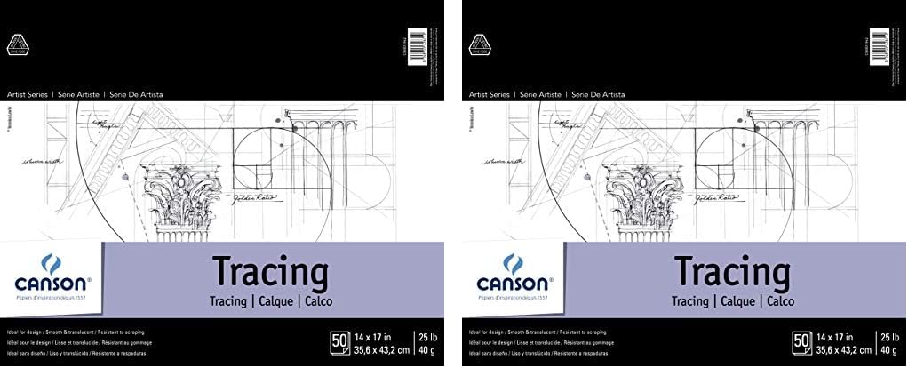 Canson Foundation Series Tracing Pad, 14” x 17”, Fold-Over Cover, 50 Sheets (100510962) (Pack of 2)