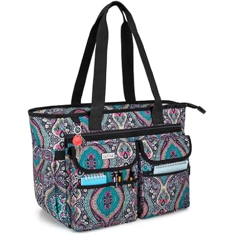 LoDrid Teacher Tote Bag with Bottom Pad, with Separated Storage Laptop Layer (up to 15.6 Inch), Teacher Bags and Totes for Women, Teacher Utility Bag with Large Compartment, Totem Cover