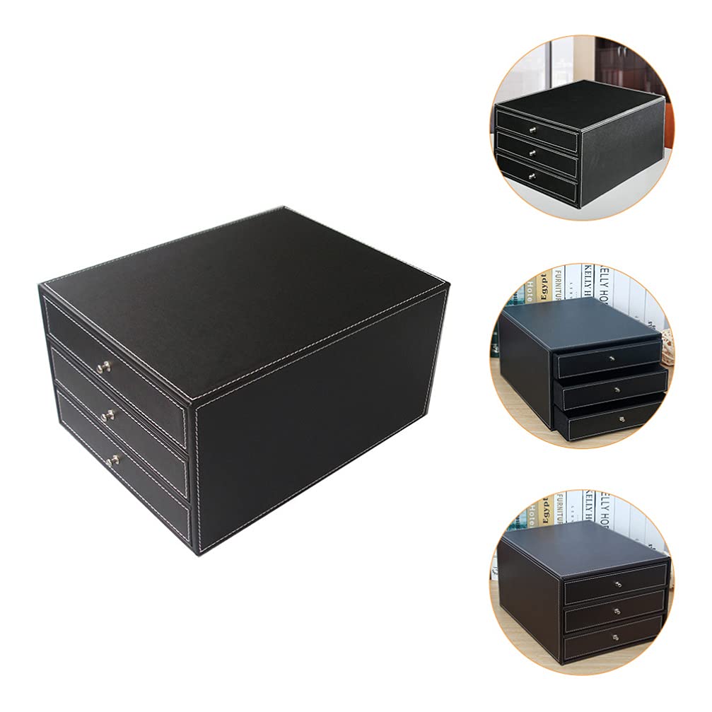 Cabilock 1pièce Boîte De Rangement Cuir Pu Pour Bureau Organisateur De Documents à Couches Étagère De Stockage Élégante Noir Idéale Pour Dossiers Et Accessoires De Bureau