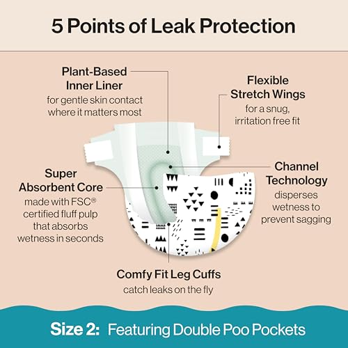 the honest company clean conscious diapers for delicate skin  up to 100 leakproof  hypoallergenic fragrance free  gender neutral  club box size 2 12-18 lbs 72 count prints may vary