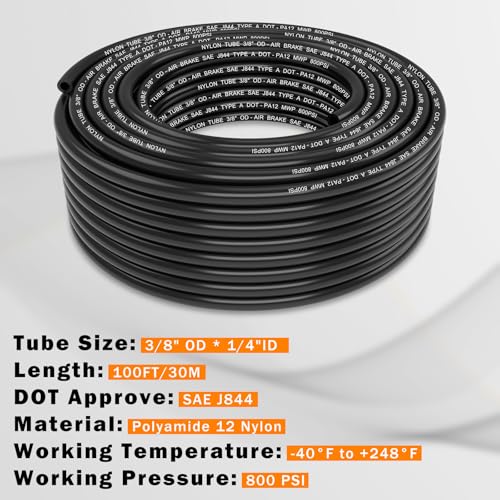 Image of CheeMuii 100 FT 3 /8 Pneumatic Tubing 3 /8 inch PA12 Nylon DOT Air Line SAE J844 DOT Air Hose 30.5 Meter 3 /8 Inch OD Pneumatic Air Tubing Pipe Hose Line