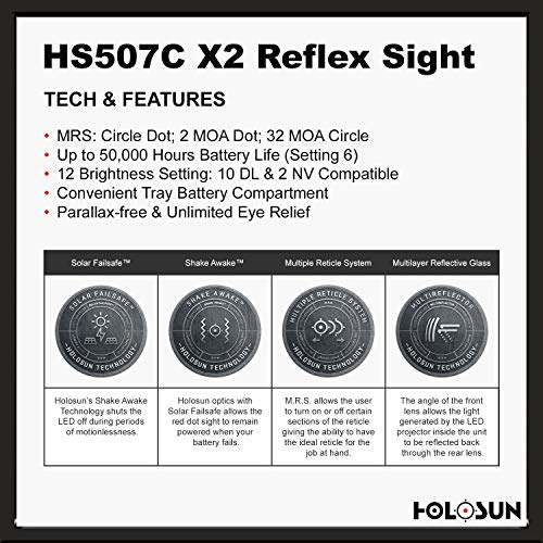 HOLOSUN HS507C-X2 Classic Multi Reticle Red Dot Sight, Black