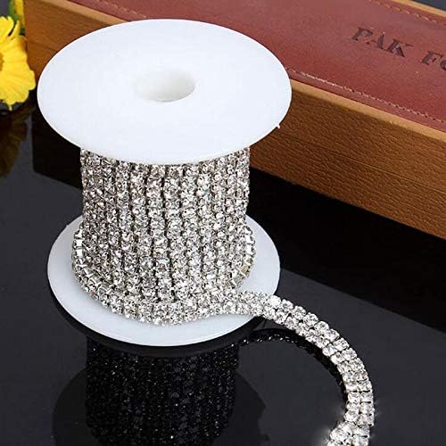 DalaB SS12 Fancy Sash Crystal 2 Row Clear 3mm Close Cup Chain Shiny Silver Cake Ribbon Rhinestone Trims 10 Yard Sew-on Accessories