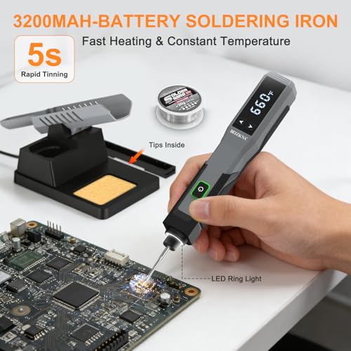 Image of Soldering Iron Kit Cordless 5s Heating 14-in-1 Portable Soldering Iron with LED Display 392-932℉, Auto Sleep, Electric USB Rechargeable Wireless Welding Tool for Precision Repair DIY