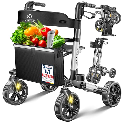 KESSER Rollator Aluminium Set, Leichtgewicht-Reiserollator mit Vollausstattung, 3-fach faltbar für Kofferraum klappbar Reise und Flug, Höhe verstellbar, Gurt, Stockhalter Gehwagen Laufhilfe Gehhilfe KESSER Rollator Aluminium Set, Leichtgewicht-Reiserollator mit Vollausstattung, 3-fach faltbar für Kofferraum klappbar Reise und Flug, Höhe verstellbar, Gurt, Stockhalter Gehwagen Laufhilfe Gehhilfe