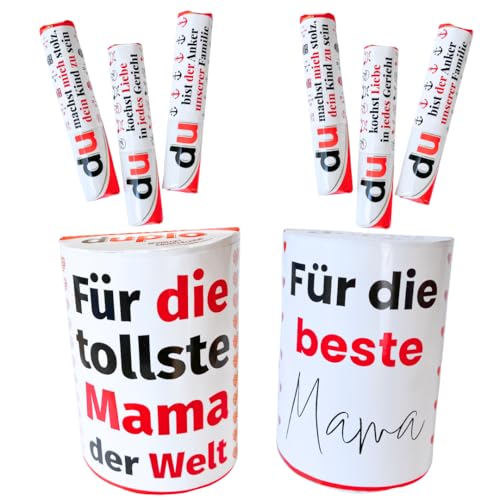 Beste Mama der welt –Duplo Aufkleber Set (20 Banderolen + 2 Box Sticker) - personalisierte Geschenkidee für Mama, Oma & Mutter – zum Muttertag, Weihnachten oder als liebevolles DIY Geschenk - Folie