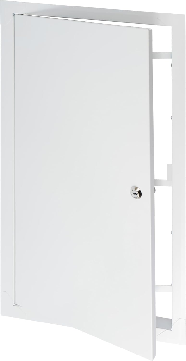 12" x 24" Lockable White Metal Access Door. Service Shaft Door with Key for Plumbing, Electricity, Heating, Alarm. Bathroom Access Hole Cover